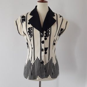 90s Vintage Cream and White Blouse